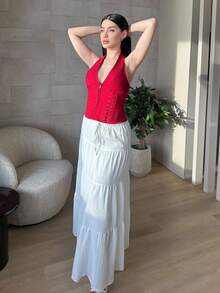 hhfernanda Women's Casual Vacation Multi-Layer Cake Skirt, Suitable For Summer White Boho Maxi Skirt Suitable For Going Out Chic Dress - White - View 5