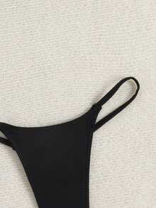 Oceva Bottom de bikini de unicolor para mujer, estilo simple de vacaciones en la playa - Negro - Ver 4