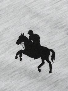 SHEIN 青少年女孩 Polo 童裝條紋刺繡圖案短袖中長洋裝，適合青少年女孩，對比色荷葉領花瓣袖印花洋裝，適合學校與戶外活動 - 灰色 - 查看 3