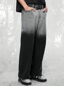 IRON GLYPH Men's Casual Washed Gradient Denim Jeans - Black and White - View 3