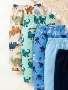 SHEIN 5pcs/Set Baby Boys New Fashion Comfortable Simple Soft Casual Long Pants, Baby Boy Pants Set, - Multicolor - View 5
