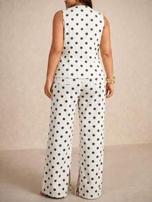 Elaquor Plus Size Women'S Single-Breasted Polka Dot Vest And Pants Denim Two Pieces Set Fall Clothes Back To School Halloween Vacation Outfits - Black and White - View 4
