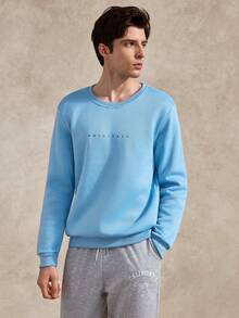 Courvante Tennis Men Letter Print Round Neck Casual Versatile Long Sleeve Sweatshirt, Fall - Baby Blue - View 4