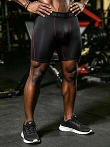 Gym Rark Men's Letter Waistband Athletic Compression Shorts - Black - View 6