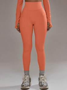 Musera Sport High Rise Seamless Leggings Bottom Only Padel Winter Activewear Sport Gym Workout - Orange - View 4