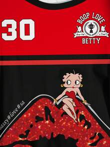 Betty Boop x SHEIN 大尺碼拼色拼接唇形印花T恤 - 白色 - 查看 6