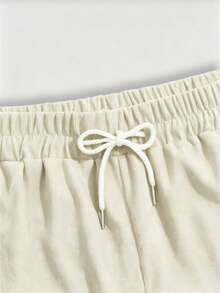 ROMWE MEN Men's Solid Color Drawstring Waist Casual Versatile Daily Shorts - Apricot - View 4