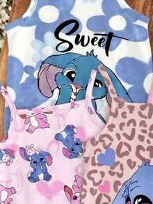 Baby Girl Casual Cartoon Pattern Suspender Romper, Suitable For Spring And Summer - Multicolor - View 3