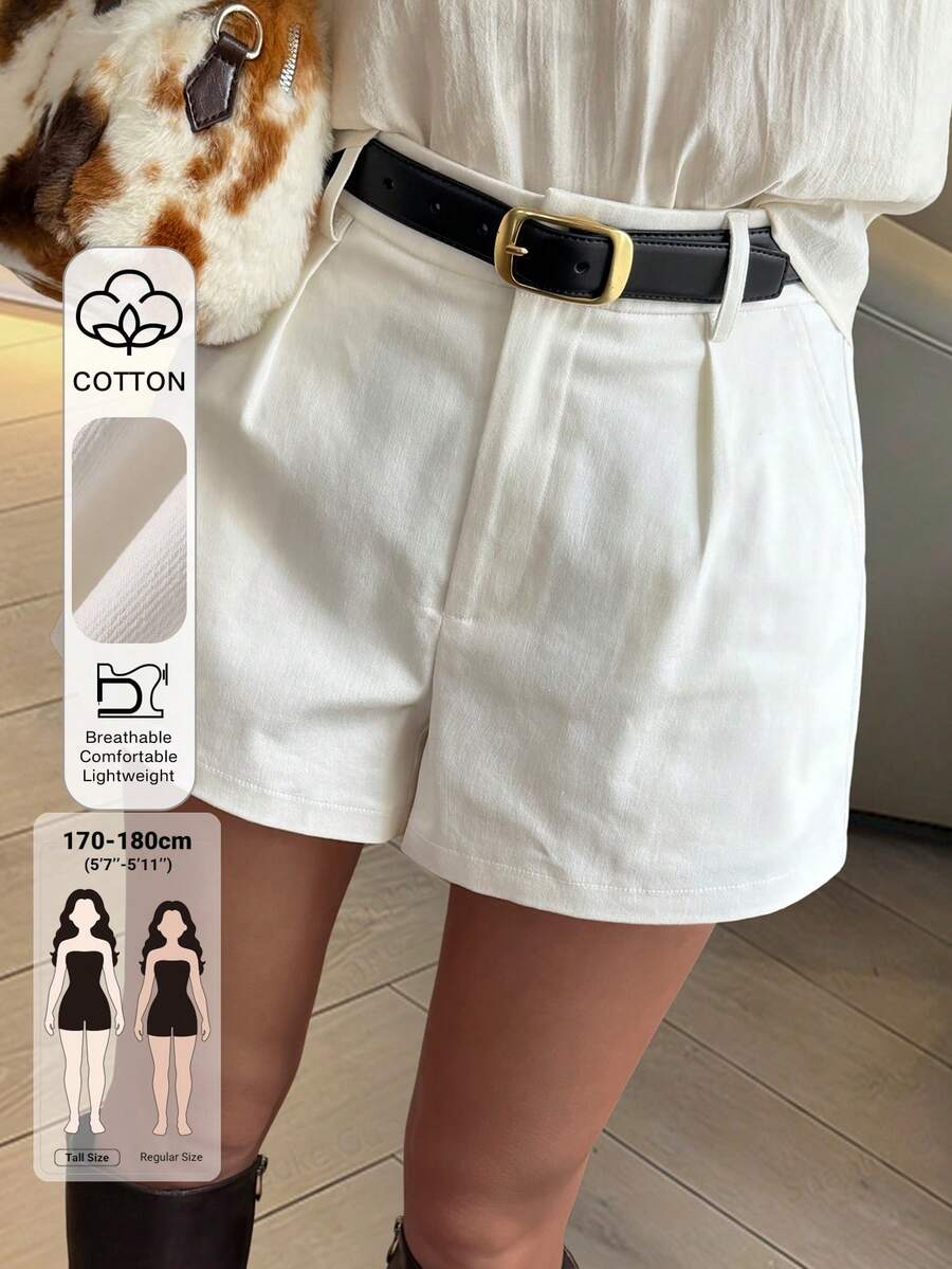 Dazy Tall Women's Summer Pleated Regular Waist Urban Casual Modest White Denim Shorts Vacation - White - View 1
