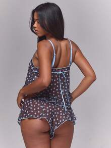 MUSERA Atasan Jala Polkadot Berumbai dengan Hiasan Picot di Bagian Bawah dan Celana Pendek Mini Berumbai di Bagian Bawah, Dijual Sebagai Set 2 Potong, Pakaian Dalam Lucu, Seksi, Feminin, untuk Liburan Musim Panas - Coffee Brown - View 4