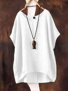 SHEIN Camisa holgada informal verde con botones, versátil para primavera/verano, talla grande - Blanco - Ver 1