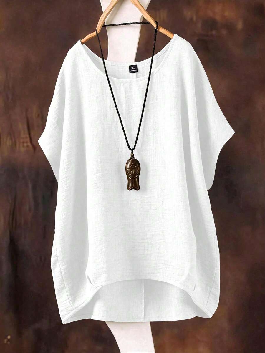 SHEIN Camisa holgada informal verde con botones, versátil para primavera/verano, talla grande - Blanco - Ver 1