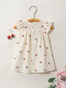 SHEIN Baby Girl's Cute White Yellow Striped Bow Print Dress Round-Neck Sleeveless LooseFitting Soft Fabric - Red and White - View 2