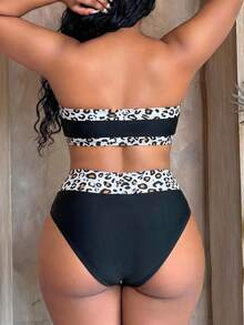 Maweii Plus Size Women Summer Beach Leopard Patchwork Bikini And Triangle Panty Swimsuit Set Zebra Bikini Set Two Piece Bathing Suit Zebra Print Black - Black - View 2