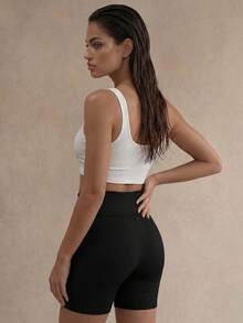 Chiquease Wide Waistband Rib-knit Cycling Shorts - Black - View 2
