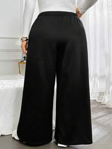 SHEIN CURVE+ 秋冬款黑白條紋休閒百搭抽繩大尺碼長褲，2026 22W - 黑色 - 查看 2