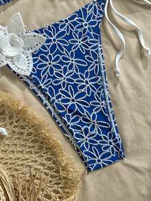 Livesso Women's Jacquard 3D Floral Decor Swimwear Set - Blue - View 4