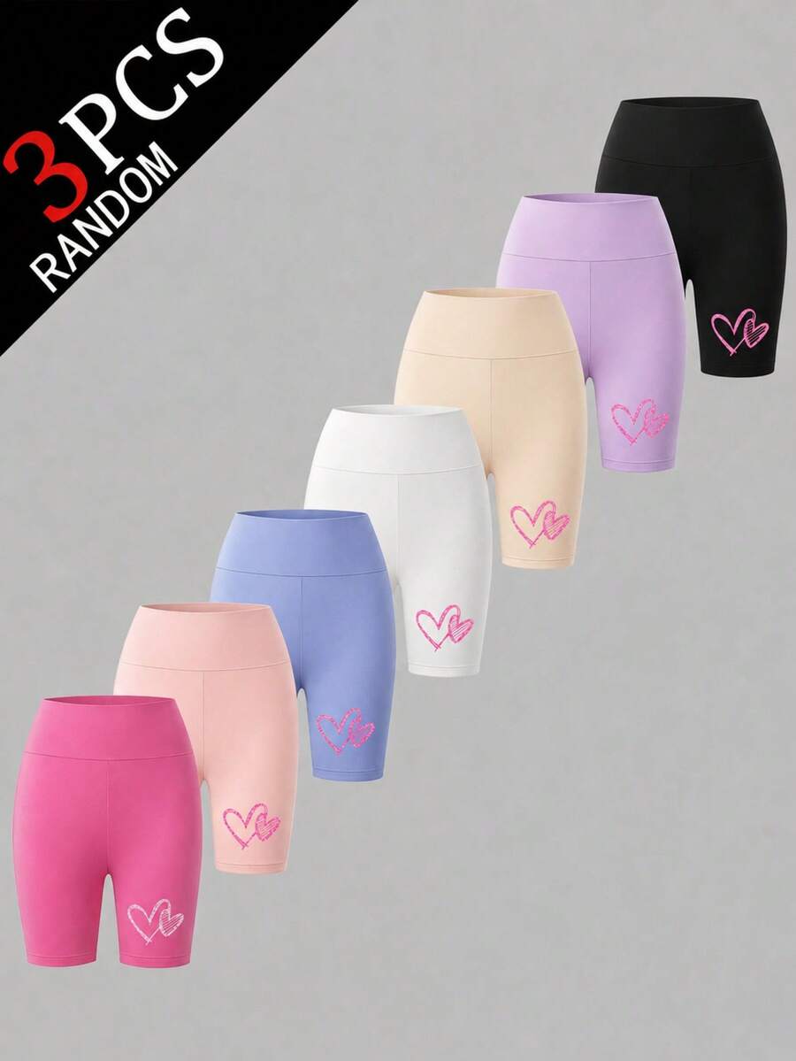 女童純色修身休閒緊身褲 3件組單車短褲 - 彩色 - 查看 1