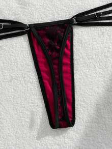 ROMWE Goth Swim SXY 新款女款優雅 Y2K 酷感性感兩件式比基尼套裝 - 豹紋亮片 - 酒紅色 - 查看 10