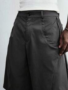 ROMWE MEN Essentials Men's Solid Color Casual Pocket Structured Fluffy Shorts - Black - View 2