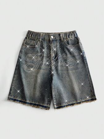 Street Life Pantaloncini di jeans estivi casual con strass per ragazzi adolescenti