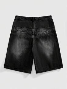 ROMWE MEN Shorts de mezclilla para hombre con doble cintura, bordado de patrón de cruz con strass brillante y ajuste holgado - Negro - Ver 3