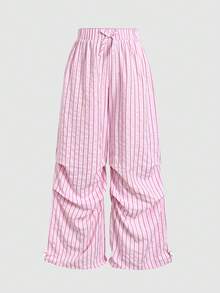 Celana Panjang Kasual Longgar Motif Garis-Garis Blok Warna untuk Remaja Perempuan - MultiWarna - View 5