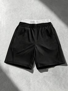 Manfinity Roghcode Herrshorts för sommaren i casual stil med färgblock och midjeband - Svart - Visa 3