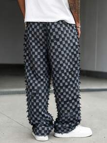 Manfinity EMRG American Style Checkerboard Tassel Denim Jeans - Black - View 2