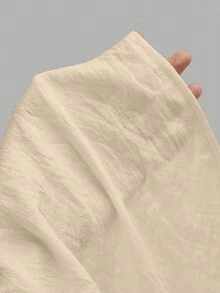 SHEIN LUNE CURVE 大尺碼素色V領前扭結不對稱下擺無袖上衣 米色 夏季 度假 優雅 - 杏色 - 查看 4