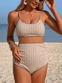 SHEIN 26SS 夏季海灘度假休閒黑色狗牙紋撞色孕婦泳衣套裝 - 彩色 - 查看 5
