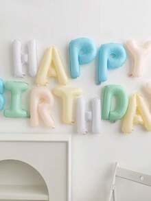MINKOJA 1件/13件組 16英吋 Happy Birthday 生日橫幅字母氣球，黑色、銀色、白色、棕色、奶油色多巴胺配色可選，適用主題生日裝飾、男女生日派對裝飾、居家派對背景與房間佈置（含吹氣管與繩子） - Dopamine - 查看 4