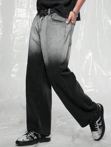 IRON GLYPH Men's Casual Washed Gradient Denim Jeans - Black and White - View 6