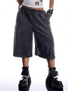 LYSMO Plus Size Women's Summer Casual Loose Shorts - Black - View 4