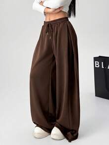 Comfortcana Plus Size Summer Versatile Drawstring Sweatpants Formal Jogging Vacation Chocolate Brown Casual Gym Office Jogging Gym - Brown - View 2