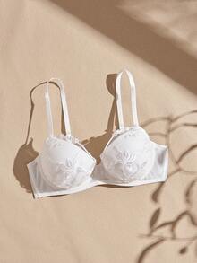 Lullawish Embroidered 3/4 Cup Floral Romantic Underwire Push-Up Comfortable Vacation Women's Bra - White - View 4
