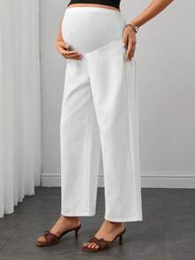 Momance Maternity Denim Straight Leg Cropped Pants - White - View 6