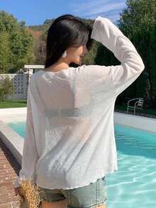 DAZY 女款休閒百搭純色和服式罩衫 夏季款 - 白色 - 查看 3