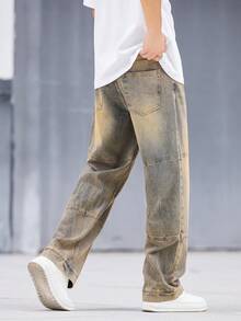 Manfinity Homme Men's Casual Washed Straight Leg Jeans - Blue - View 2