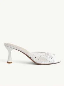 CUCCOO CHICEST Summer New Mesh Polka Dot Sandals Women's Round Toe Thin Heel Bow Breathable High Heels Outside Sandals - White - View 3