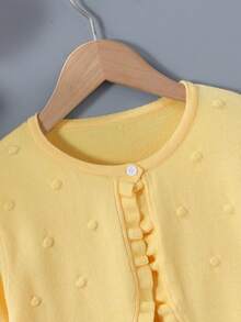 SHEIN Vintaside Kids 青少年女孩純色休閒百搭日常穿搭開襟衫 - 黃色 - 查看 5