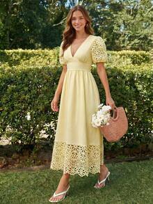 KARISMINA Women's Solid Color Woven Dress For Vacation - Yellow - View 8
