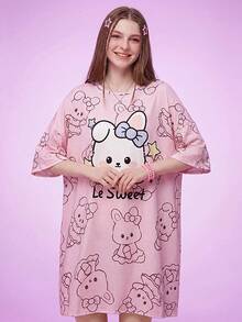 Notgurli Moo Moo House Dress Cute Rabbit Print Loose Women's Nightgown - Multicolor - View 7