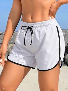 Swim SPRTY Celana Pendek Pantai Kasual Wanita dengan Tali Serut di Pinggang - Hitam dan Putih - View 4