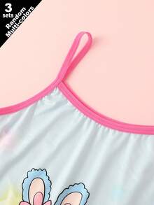 (Random 3 Sets) Girls Cartoon Little Girl Print Soft Basic Camisole Panty Set Winter Baby Pink Baby Blue - Multicolor - View 5