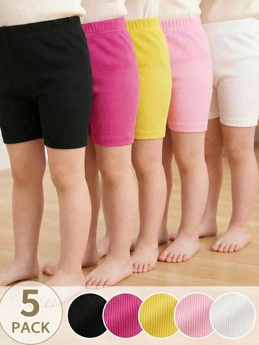 SHEIN 5pcs/Set Young Girl Elastic Waist Base Layer Shorts - Multicolor - View 1