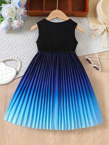 SHEIN Glamorique Kids 女童漸層拼色百褶下擺無袖夏季洋裝，優雅女孩裙 - 彩色 - 查看 2