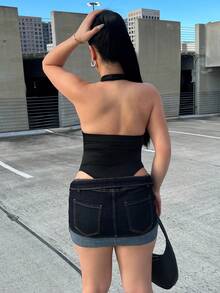 Dayanna Comas 女款四季通用演唱會穿搭 電音節穿搭 祭典外出服 Y2K 海灘度假風 熱帶度假風 黑色V領連身褲 夏季 - 黑色 - 查看 2