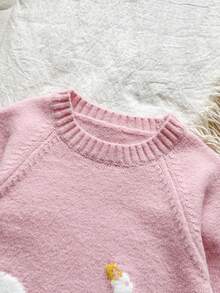 SHEIN 女嬰幼兒休閒粉色針織連帽毛衣 1件，鴨子刺繡長袖套頭衫，柔軟舒適面料，適合日常穿著 - 粉色 - 查看 6