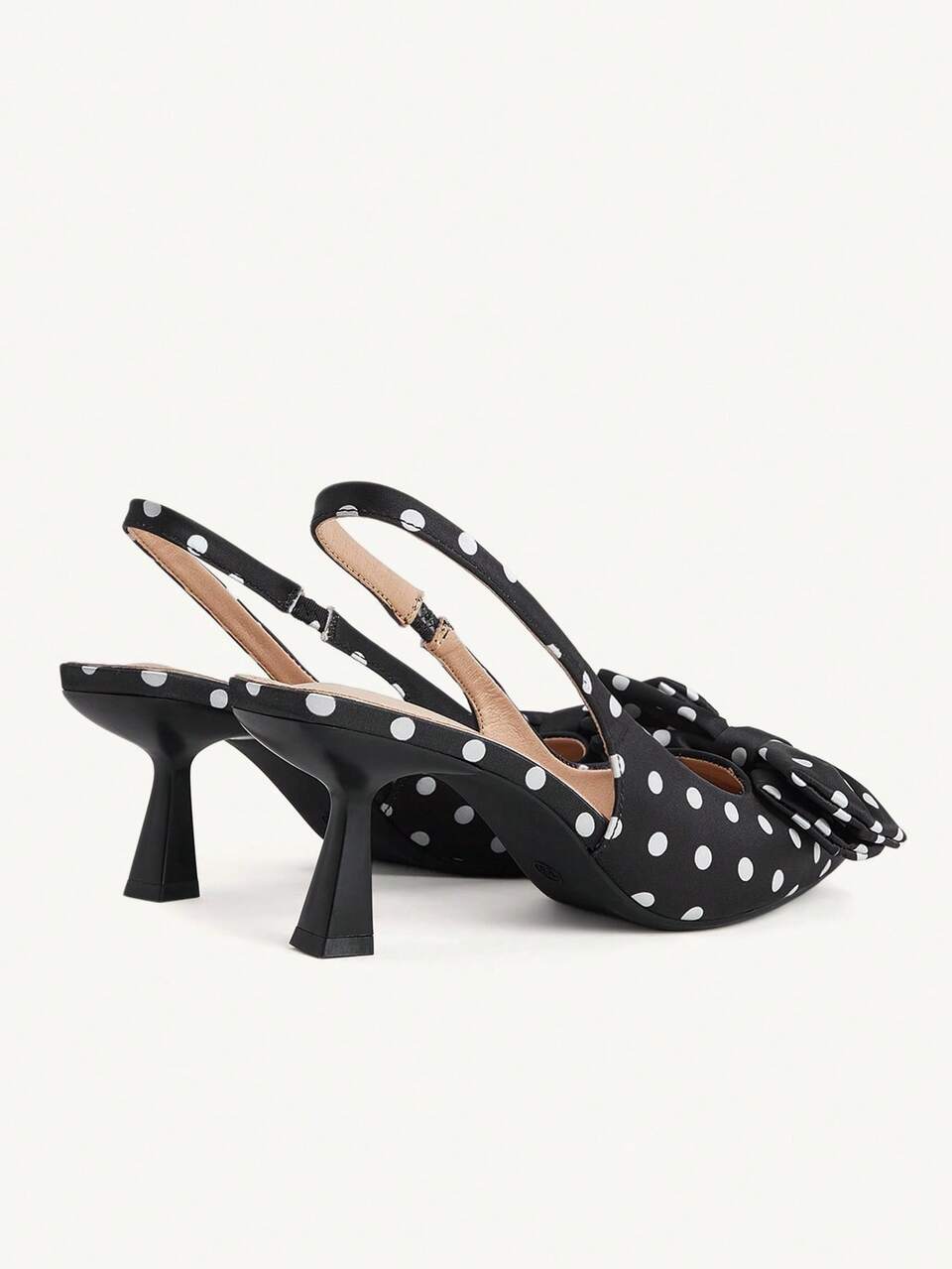 CUCCOO CHICEST Retro Polka Dot Graphics Big Bow Pointed Wine Glass And Black And White Satin Medium Heel Women's High Heel Shoes Slingbacks Elegant Dating Fall Shoes